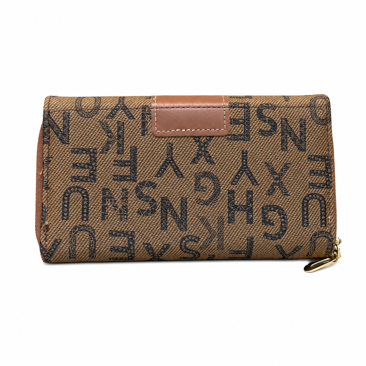 All-Over Letter-Pattern Flap Clutch