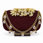 Embellished Beaded Floral Clutch with Chain Strap