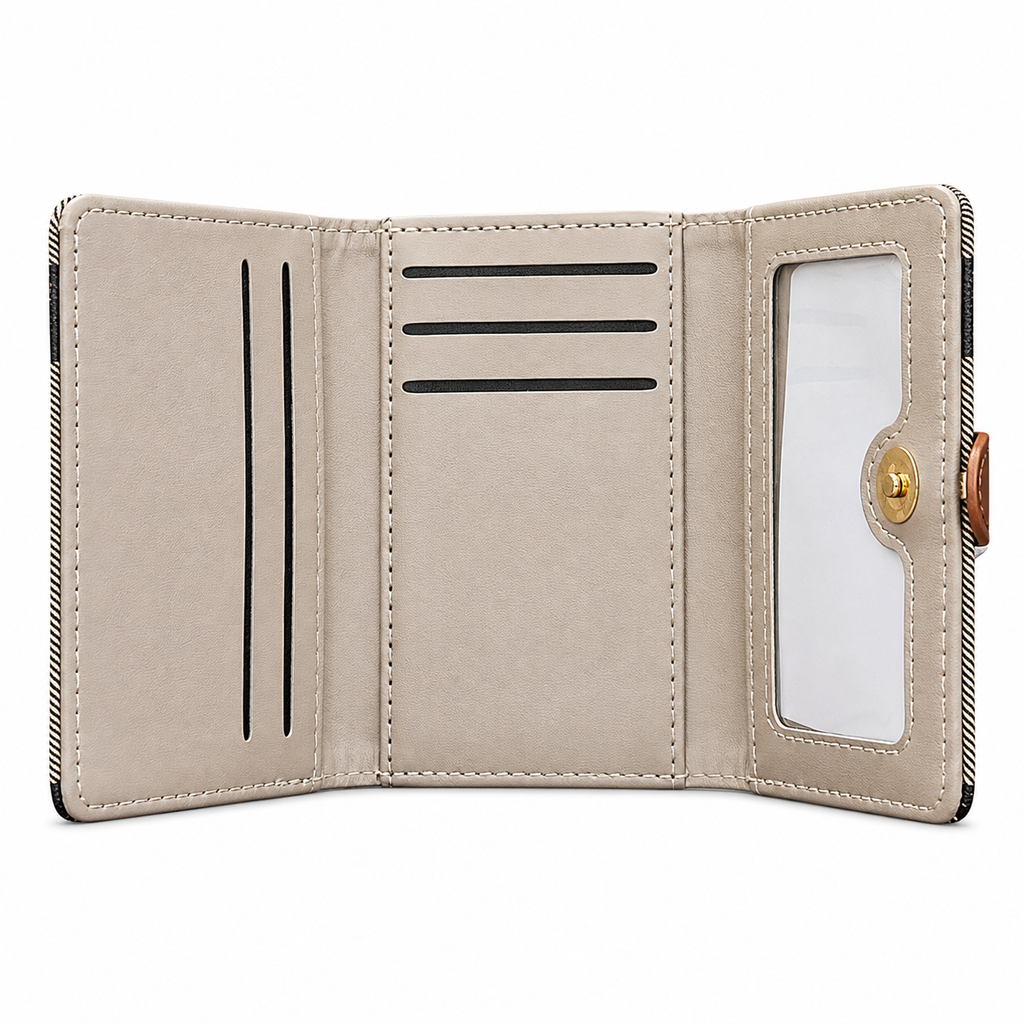 Compact Check-Pattern Buckle Wallet