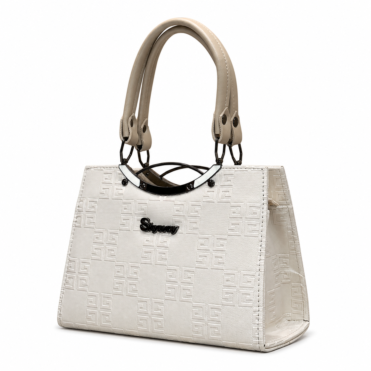 Geometric Embossed Double-Handle Handbag