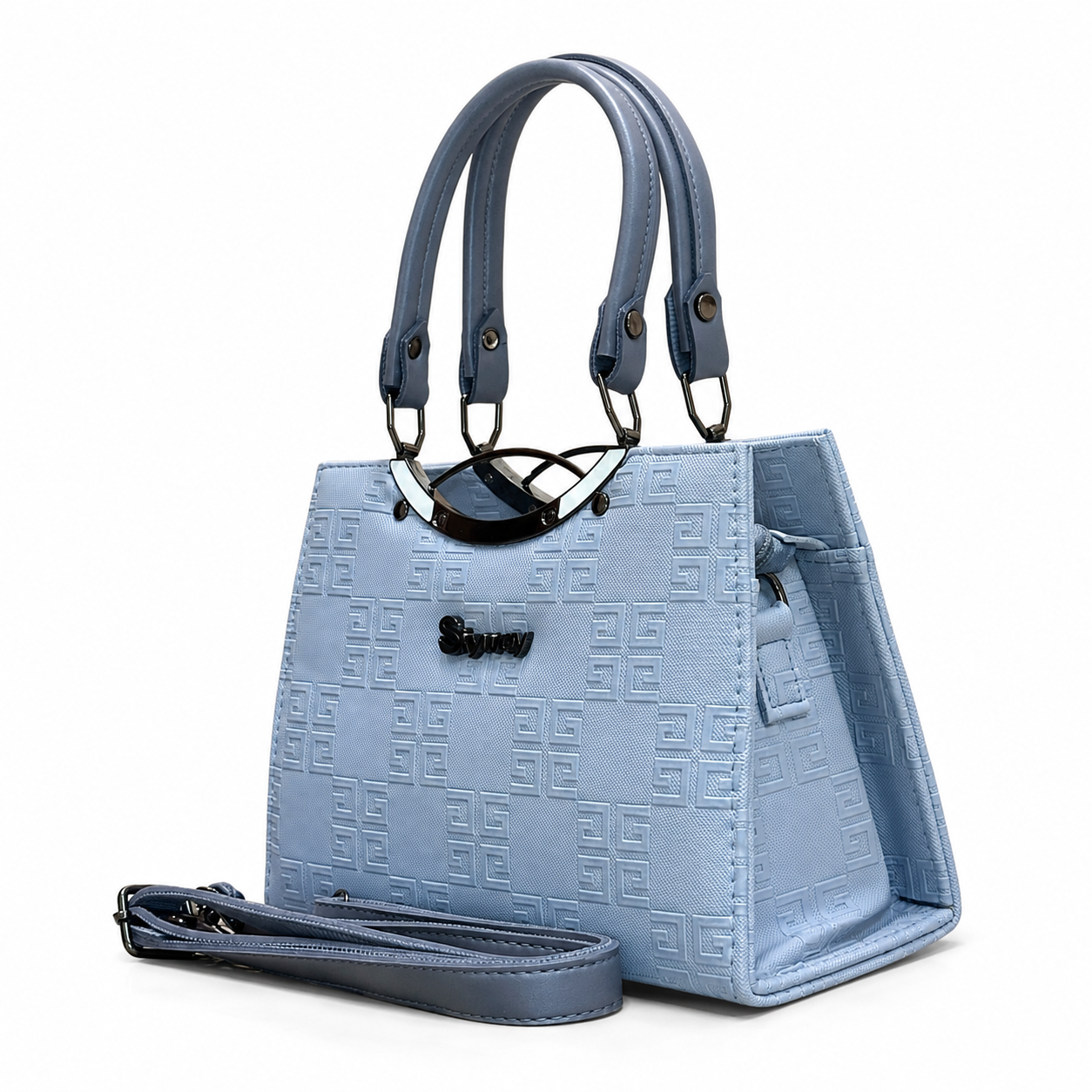 Geometric Embossed Double-Handle Handbag