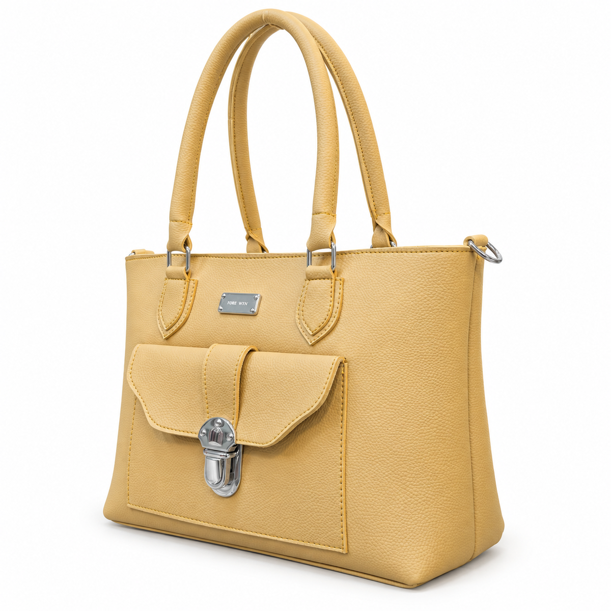 Pebbled-Texture Structured Front-Pocket Tote Bag