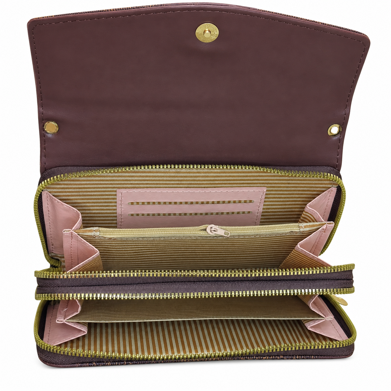 All-Over Letter-Pattern Flap Clutch