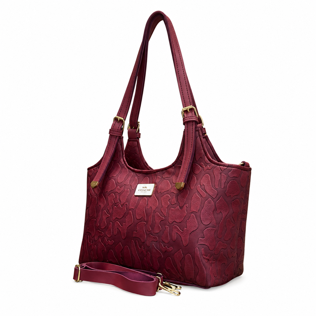 Structured Embossed Shoulder Tote Bag