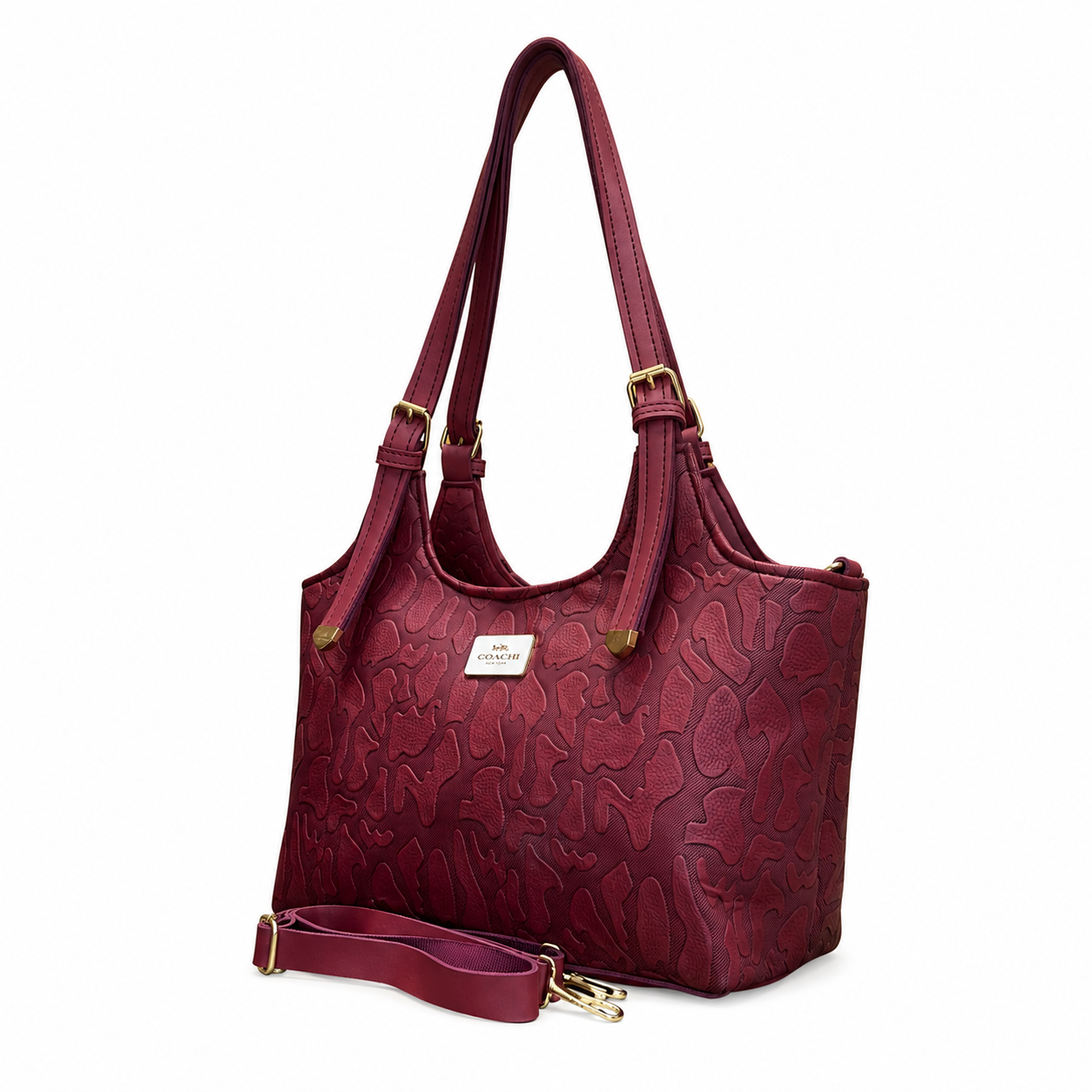Structured Embossed Shoulder Tote Bag
