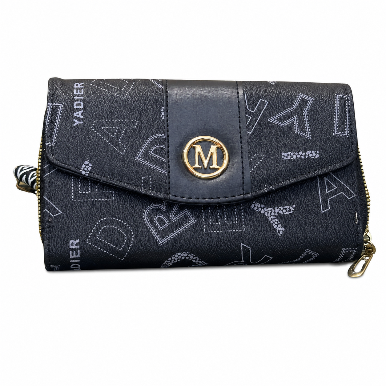 All-Over Letter-Pattern Flap Clutch