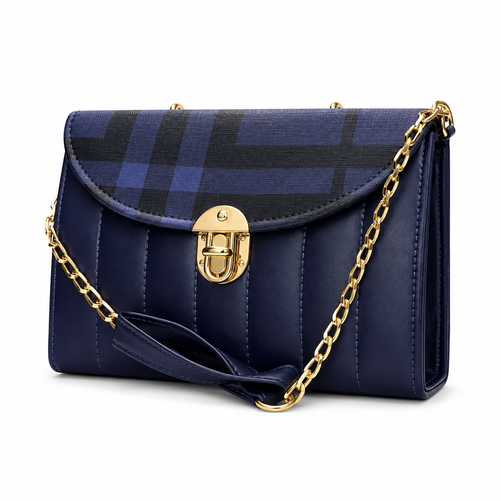 Checked-Flap Structured Top-Handle Handbag