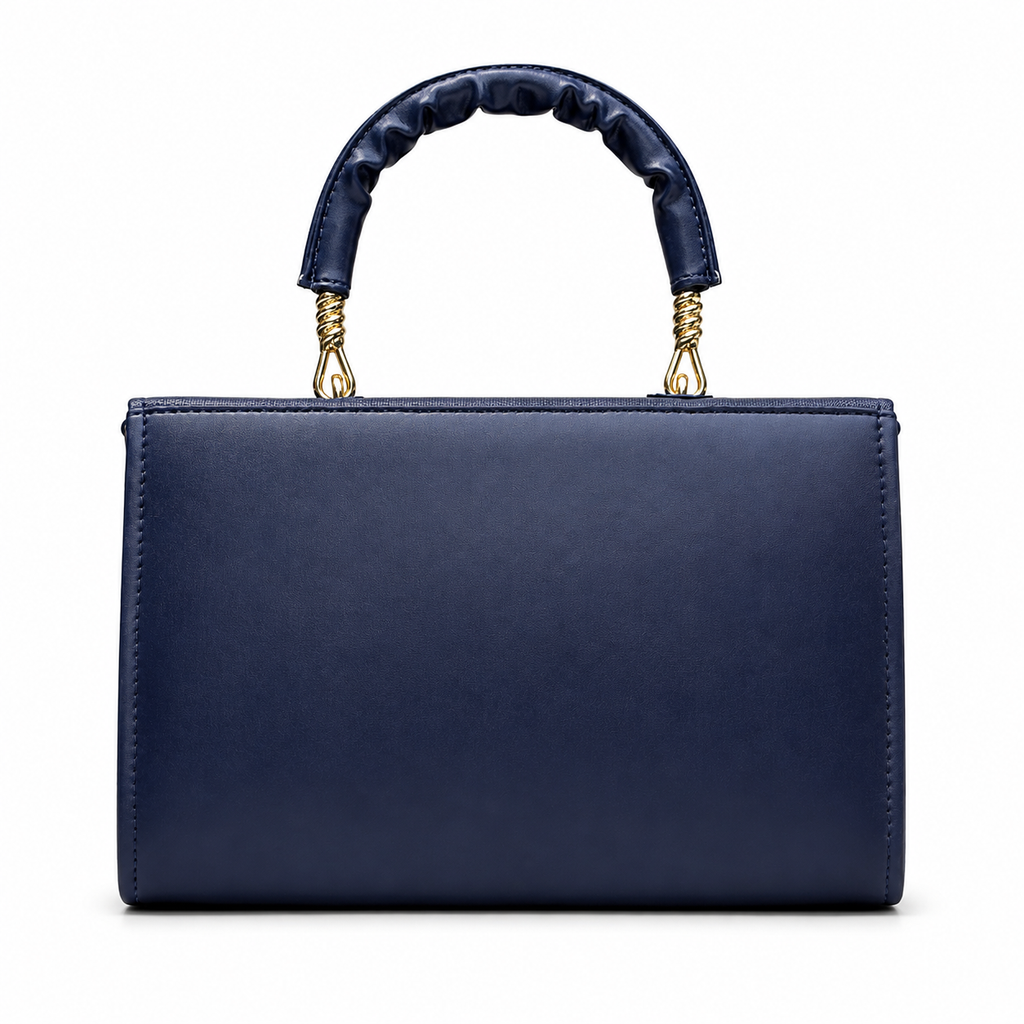 Checked-Flap Structured Top-Handle Handbag