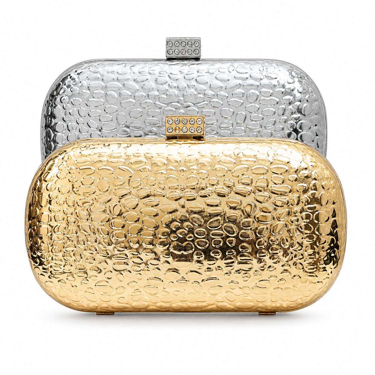 Textured Hard-Case Clutch with Crystal Clasp
