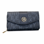 All-Over Letter-Pattern Flap Clutch