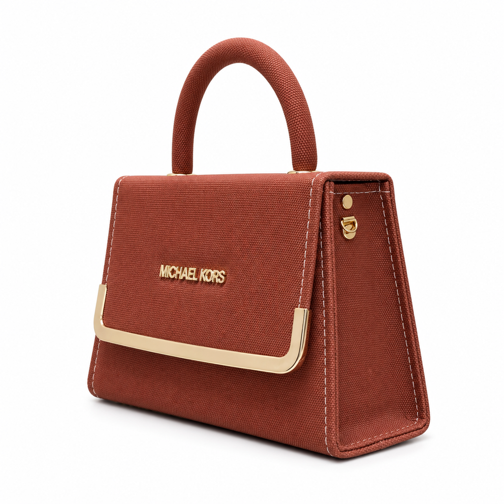 Textured Frame-Detail Top-Handle Handbag