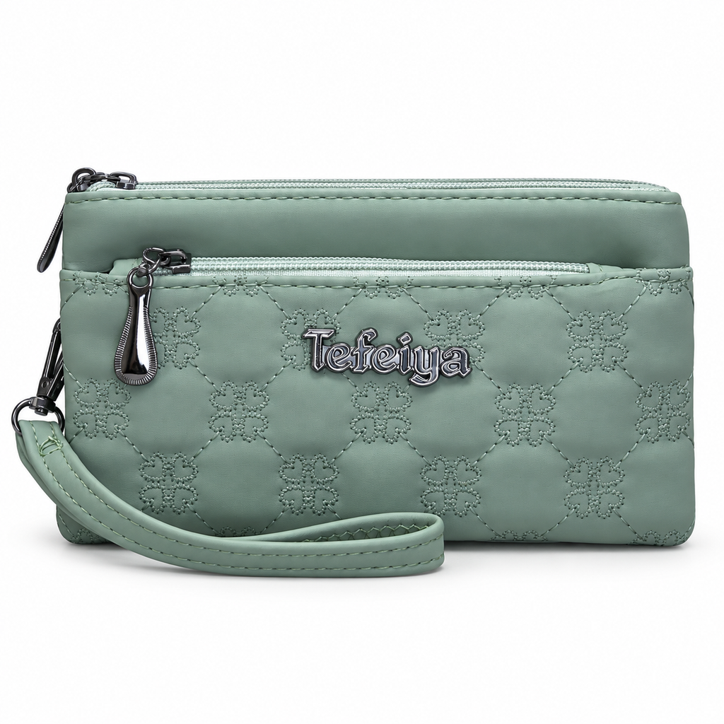 Quilted Double-Zipper Wristlet Pouch