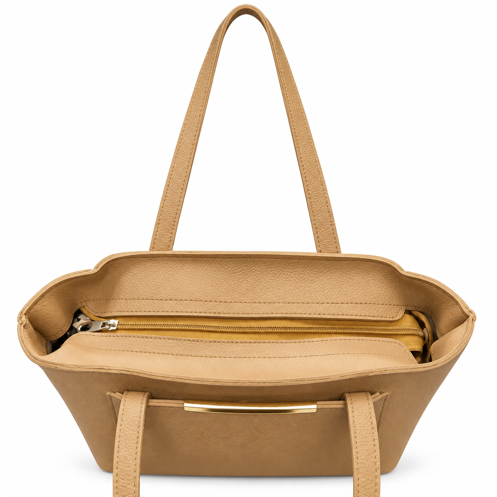 Structured Textured Shoulder Tote with Front Pocket
