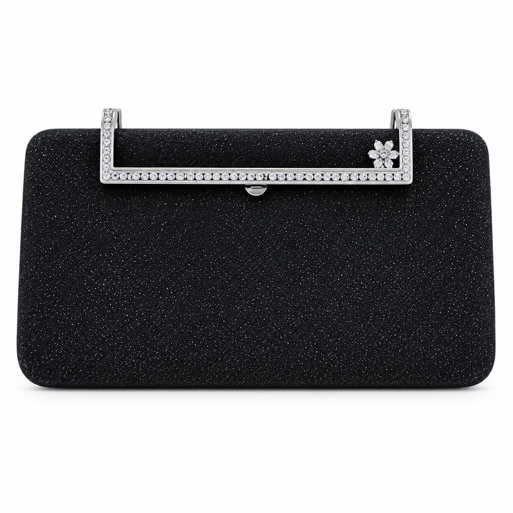 Textured Crystal-Frame Hard-Case Clutch