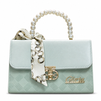 Pearl-Handle Scarf-Accent Handbag