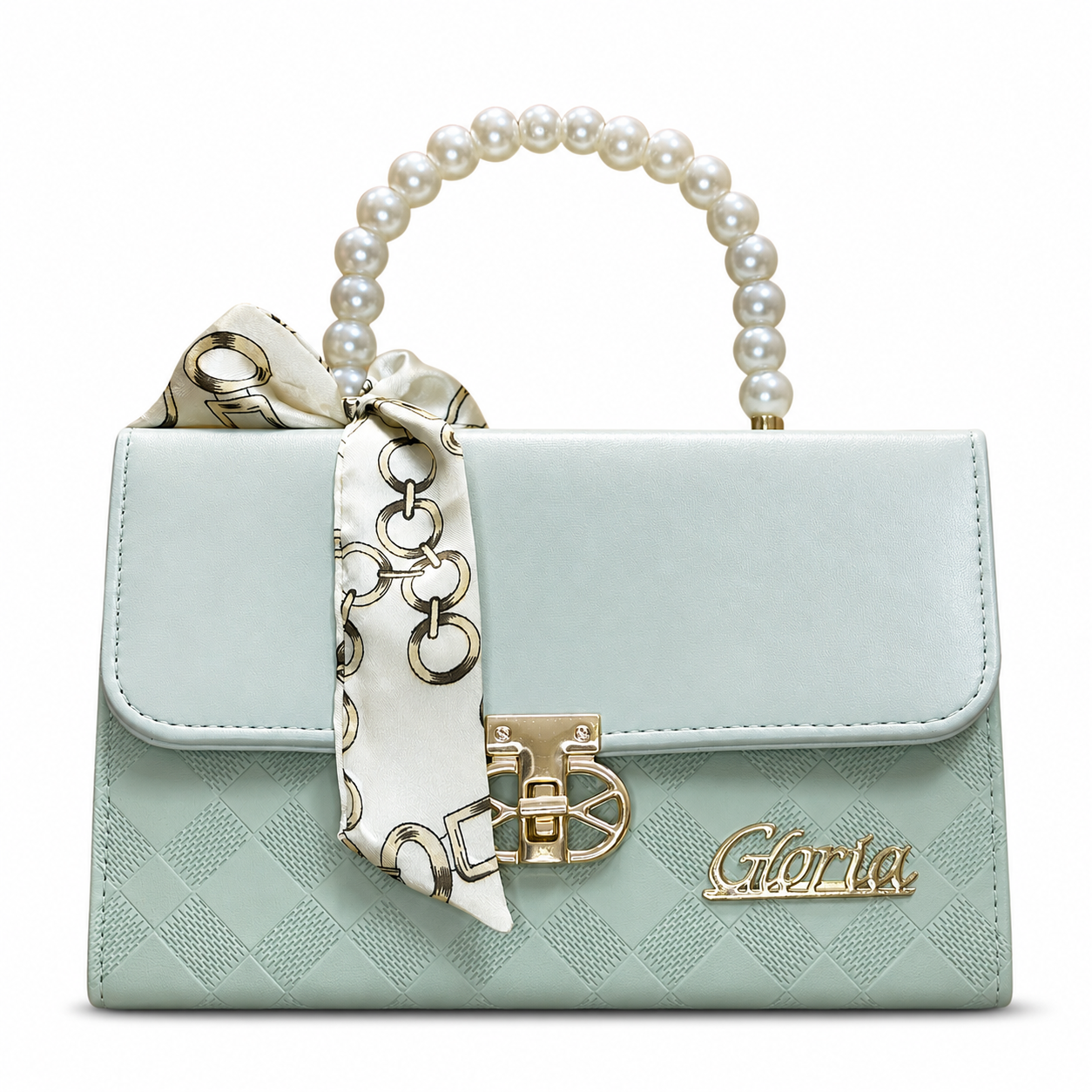 Pearl-Handle Scarf-Accent Handbag