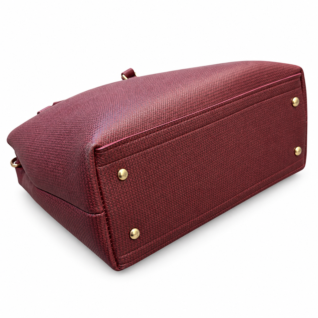 Structured Textured Handbag with Bow & Pearl Charm