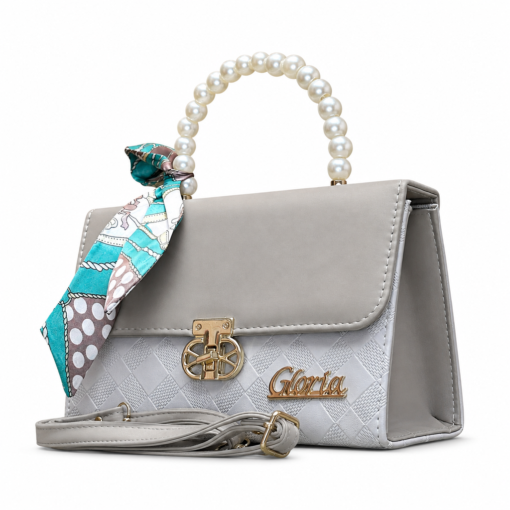 Pearl-Handle Scarf-Accent Handbag