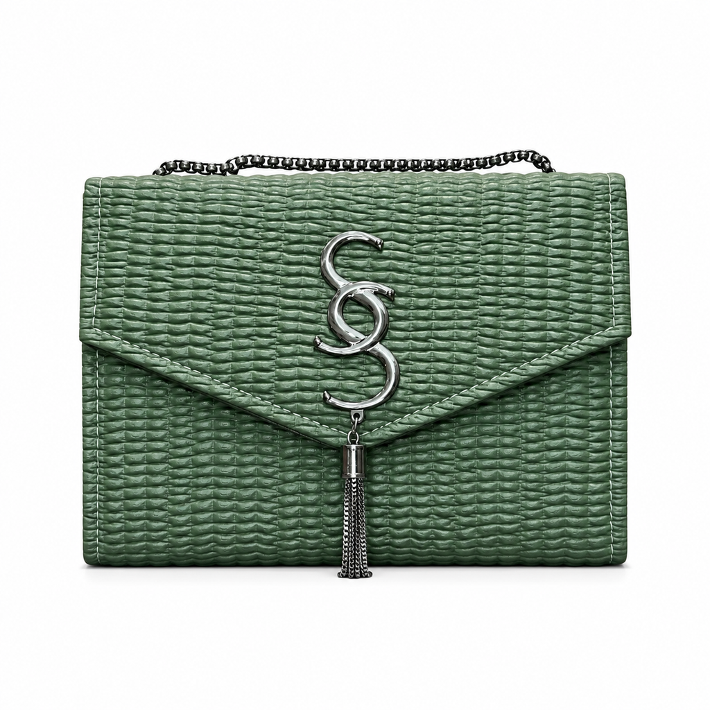 Woven-Texture Flap Clutch with Chain Strap
