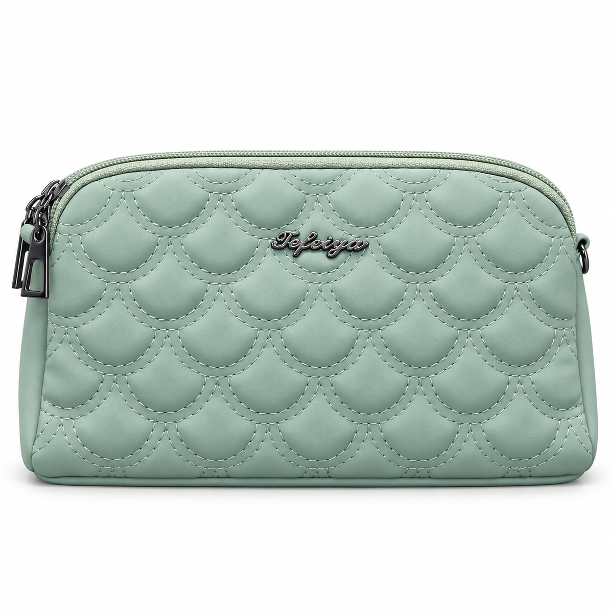 Quilted Scallop-Pattern Zipper Pouch