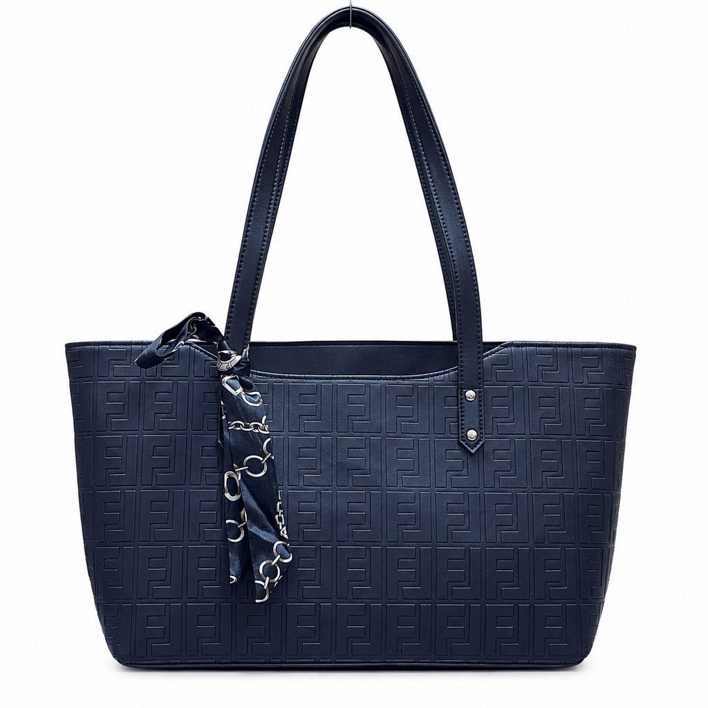 Structured Embossed Tote Bag with Scarf Accent