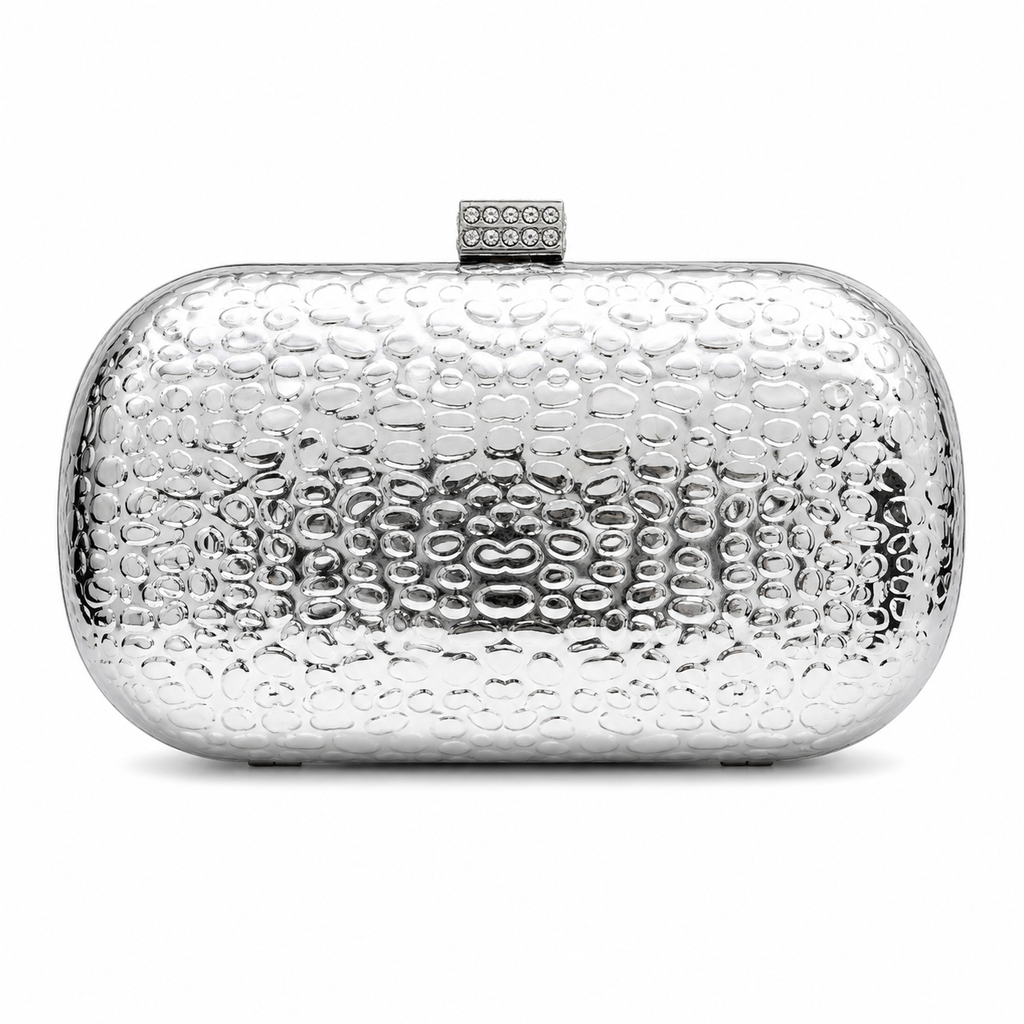 Textured Hard-Case Clutch with Crystal Clasp