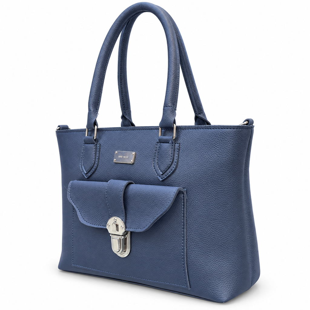 Pebbled-Texture Structured Front-Pocket Tote Bag