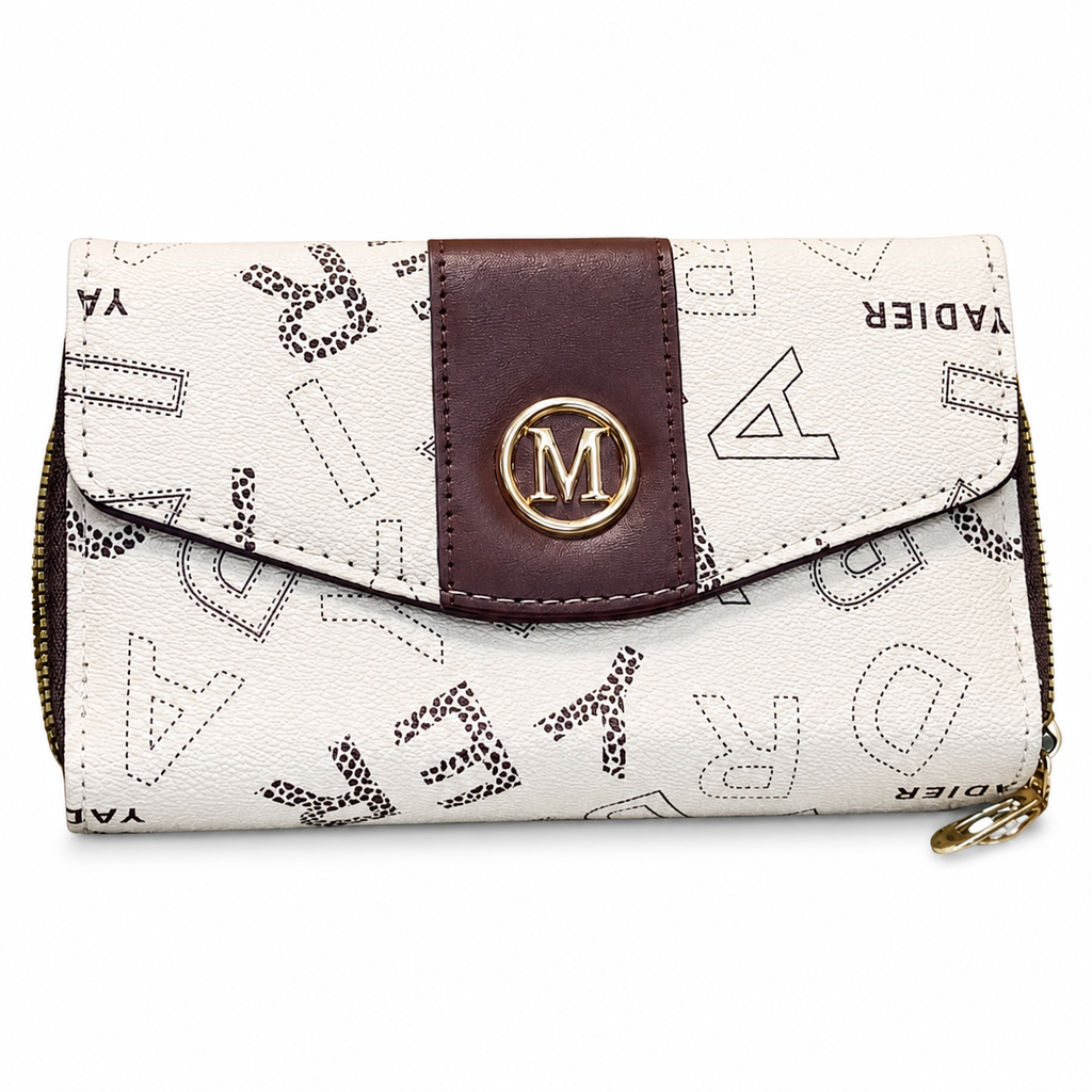 All-Over Letter-Pattern Flap Clutch