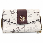 All-Over Letter-Pattern Flap Clutch
