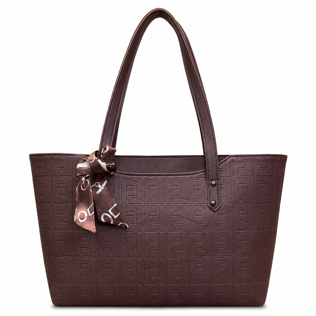Structured Embossed Tote Bag with Scarf Accent