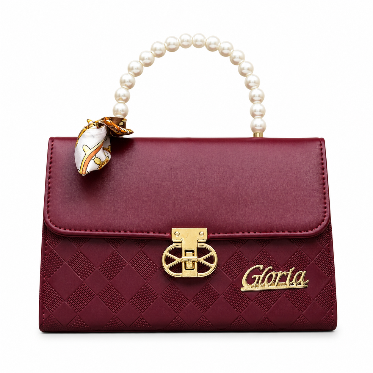 Pearl-Handle Scarf-Accent Handbag
