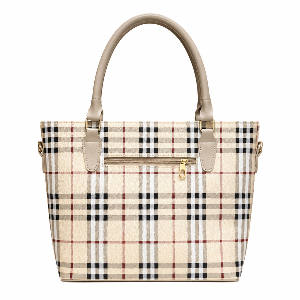 Classic Check-Pattern Structured Tote Bag