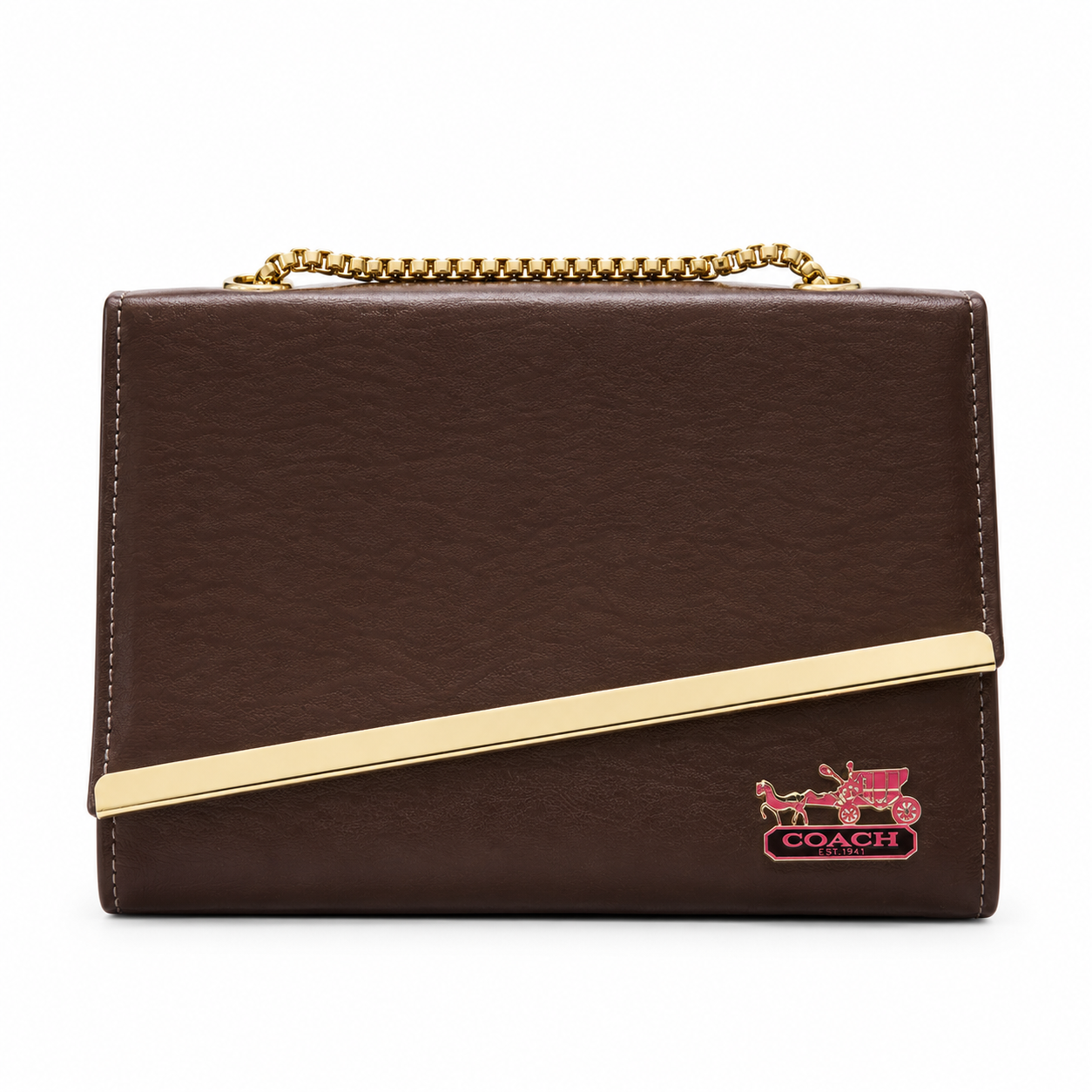 Diagonal-Bar Chain Flap Shoulder Bag