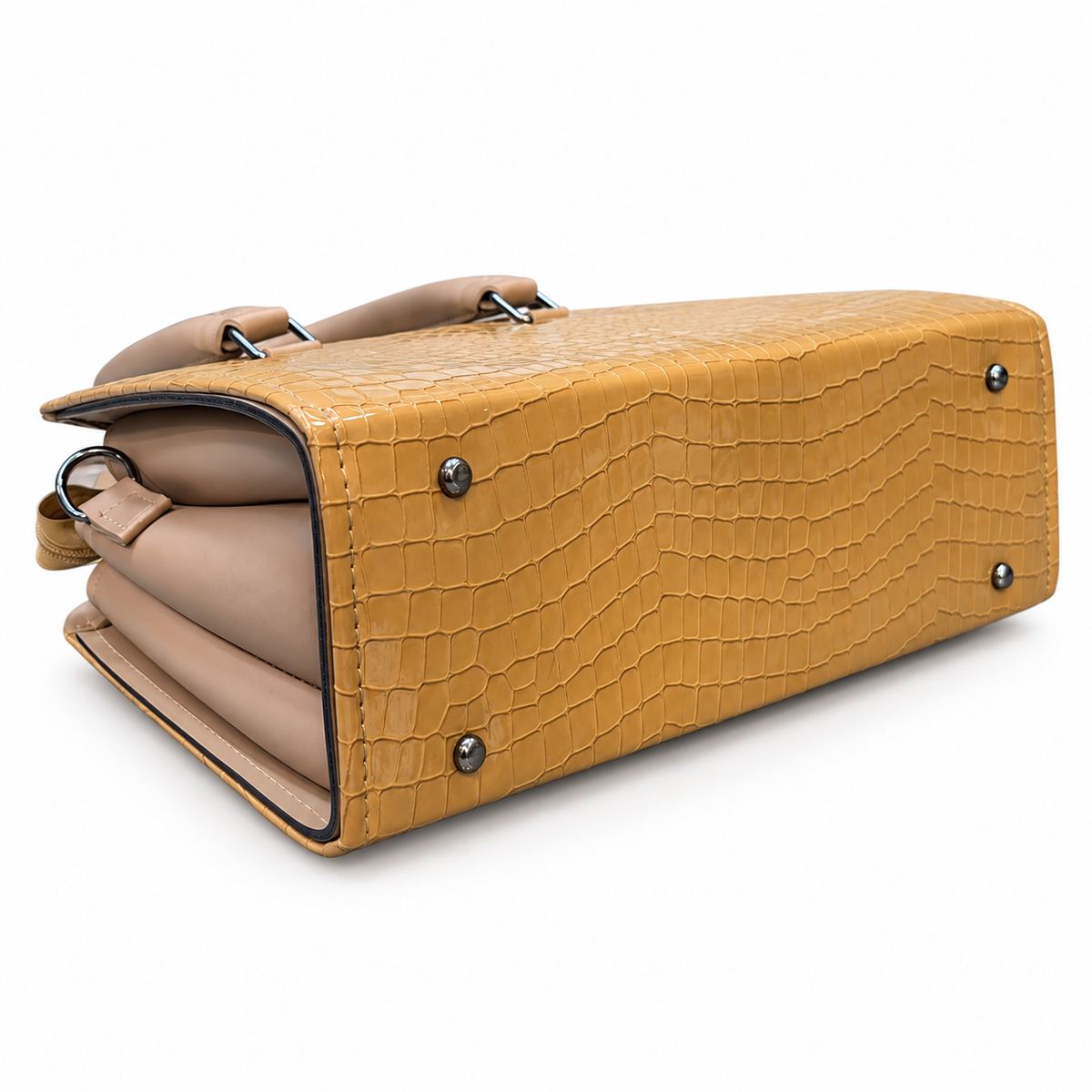Crocodile-Embossed Structured Handbag