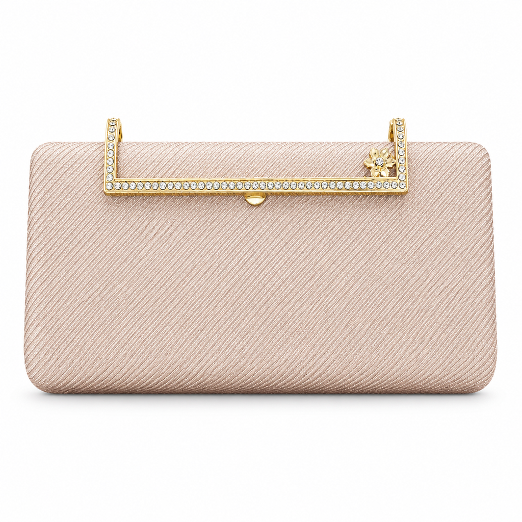 Textured Crystal-Frame Hard-Case Clutch