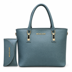 Structured textured handbag with matching accessory pouch and gold-tone hardware