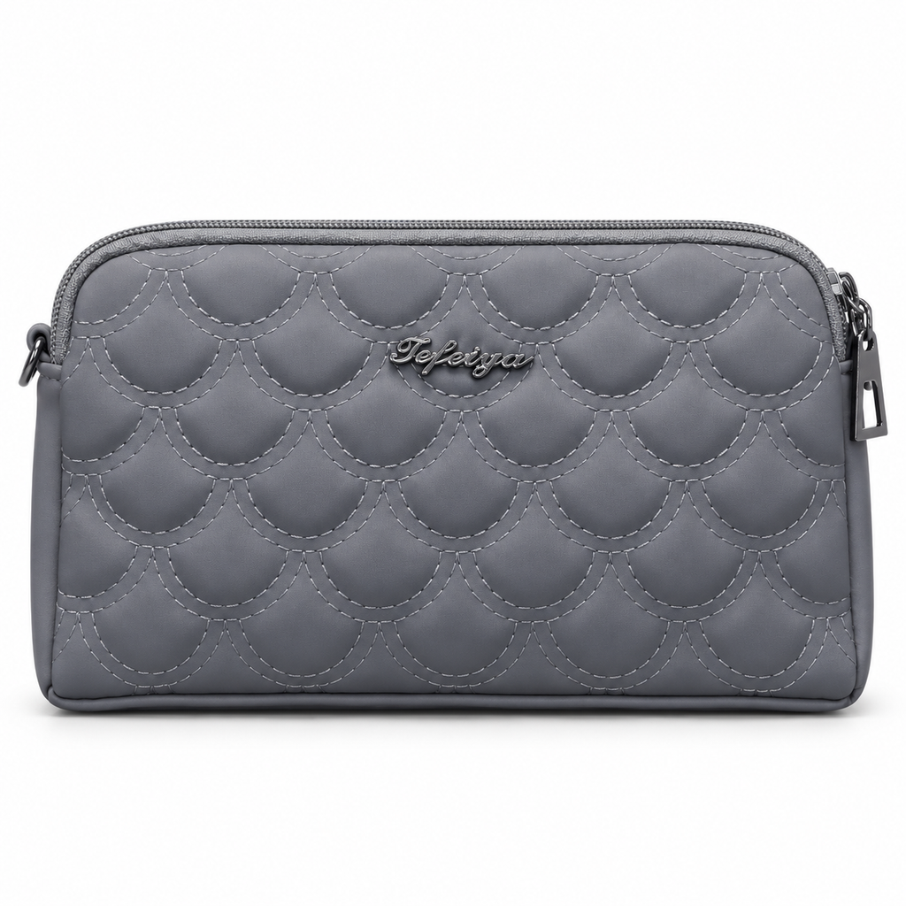 Quilted Scallop-Pattern Zipper Pouch