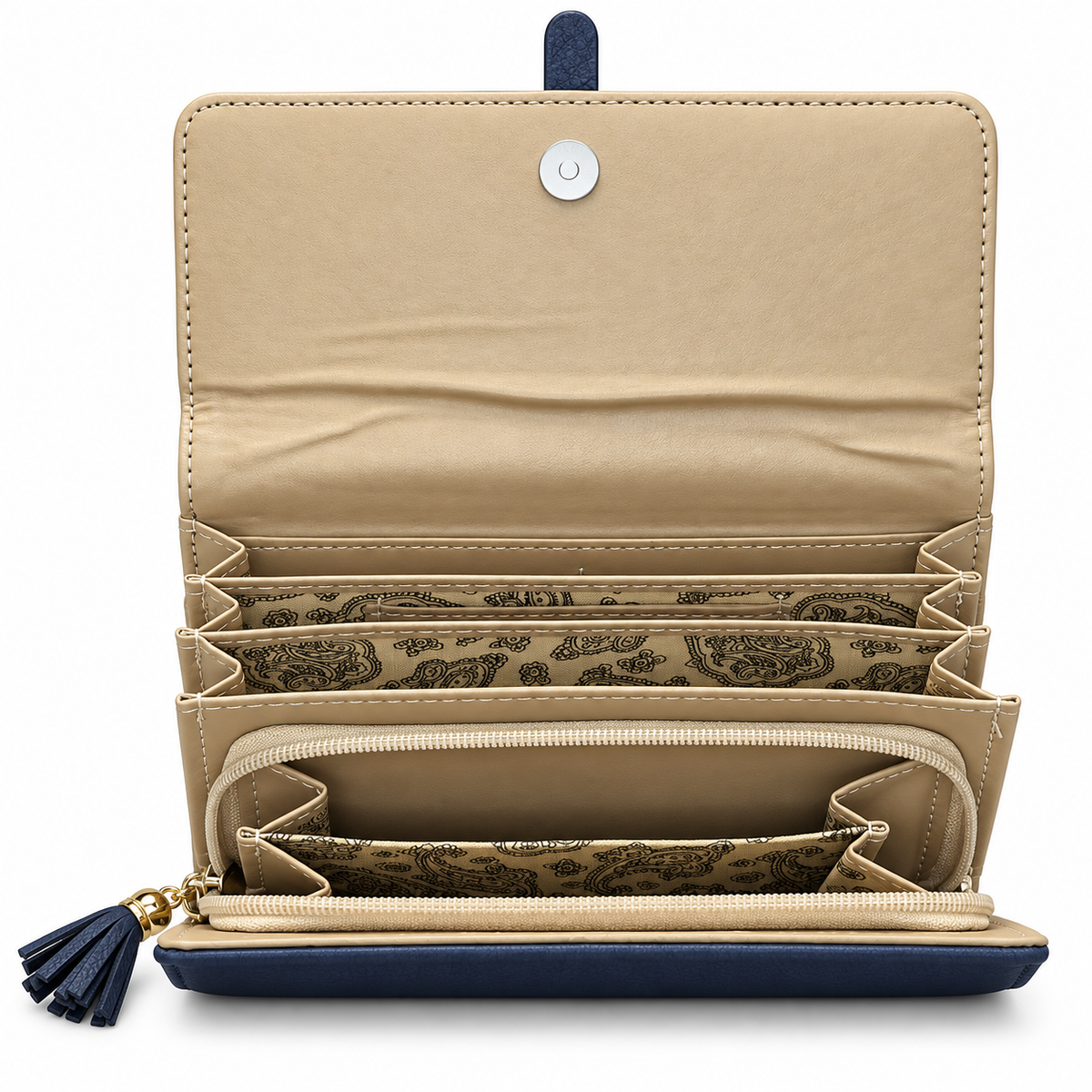 Textured Flap Clutch Wallet with Tassel Detail