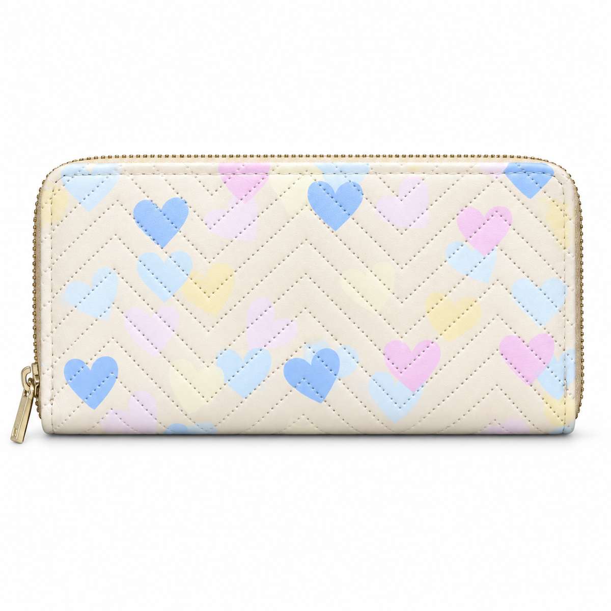 Quilted Heart-Pattern Zipper Pouch