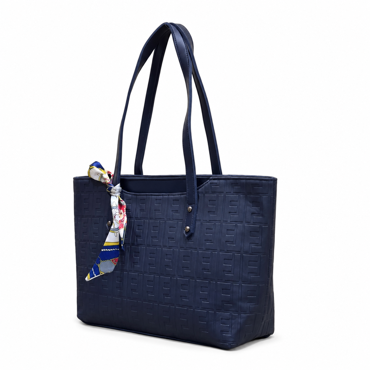 Structured Embossed Tote Bag with Scarf Accent