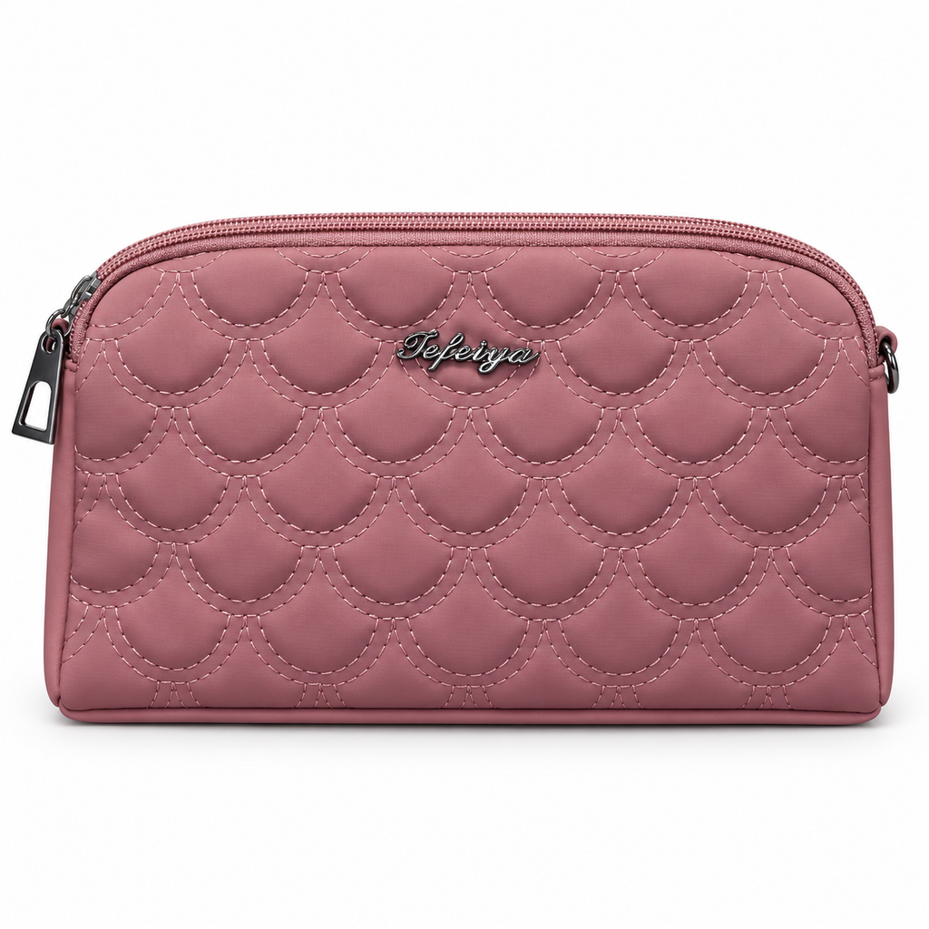 Quilted Scallop-Pattern Zipper Pouch