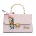 Pearl-Handle Scarf-Accent Handbag