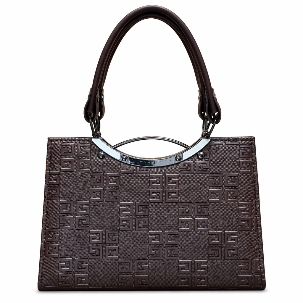 Geometric Embossed Double-Handle Handbag