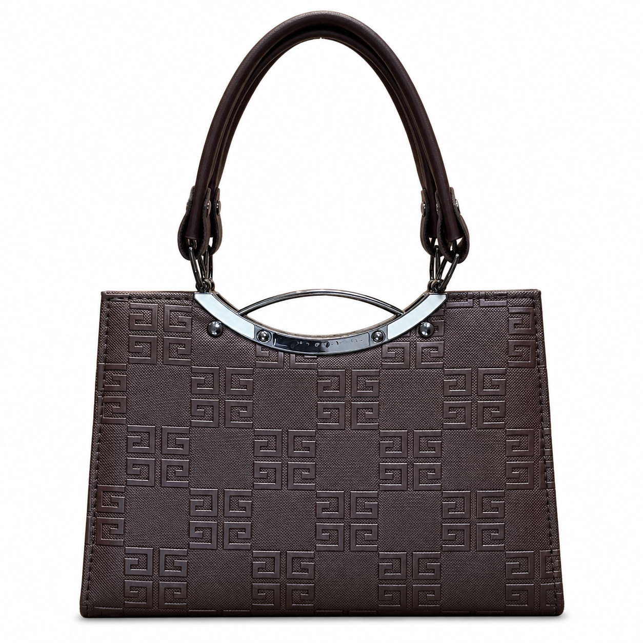 Geometric Embossed Double-Handle Handbag