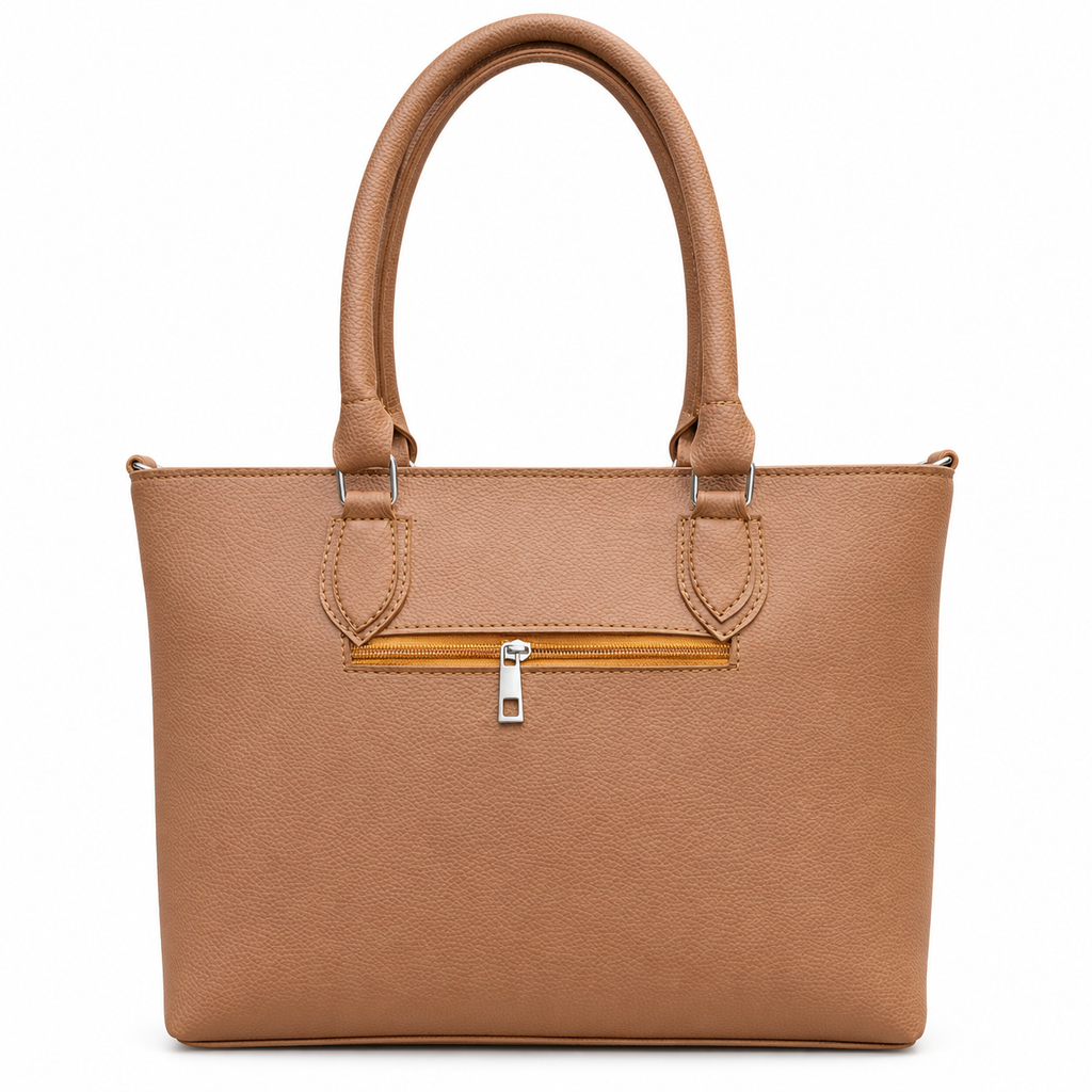 Pebbled-Texture Structured Front-Pocket Tote Bag