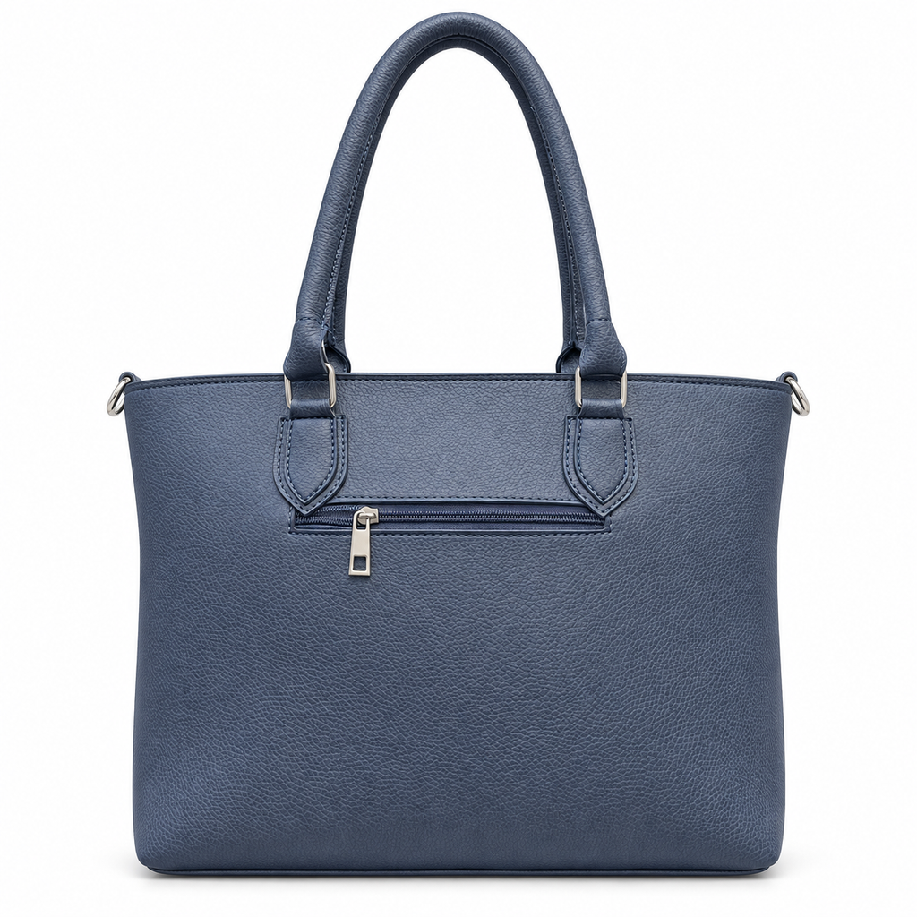 Pebbled-Texture Structured Front-Pocket Tote Bag