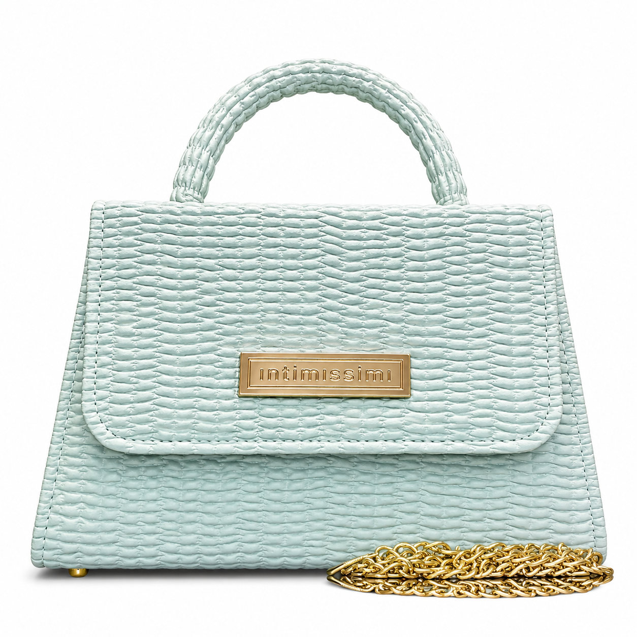 Wavy-Texture Top-Handle Handbag with Chain Strap