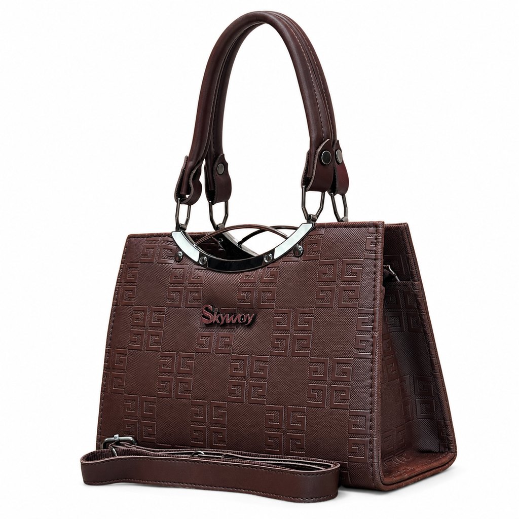 Geometric Embossed Double-Handle Handbag