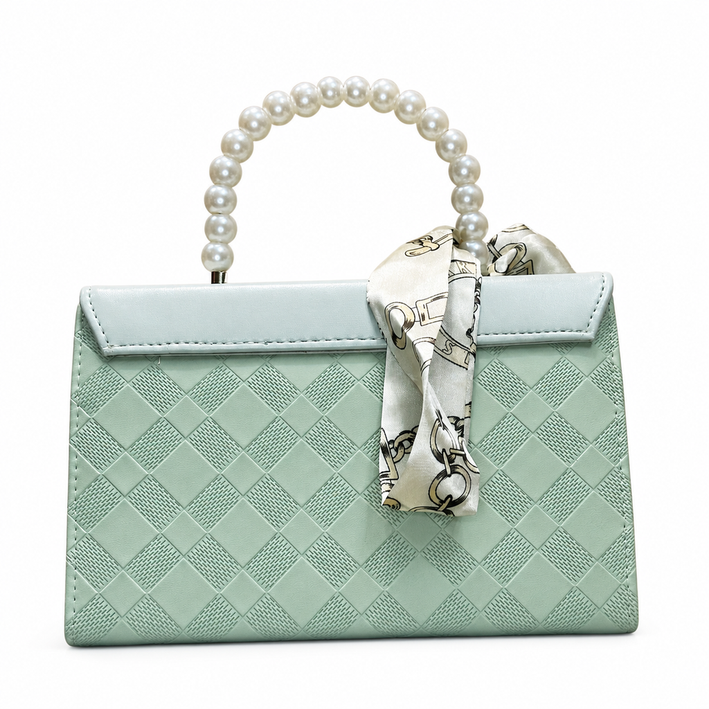 Pearl-Handle Scarf-Accent Handbag