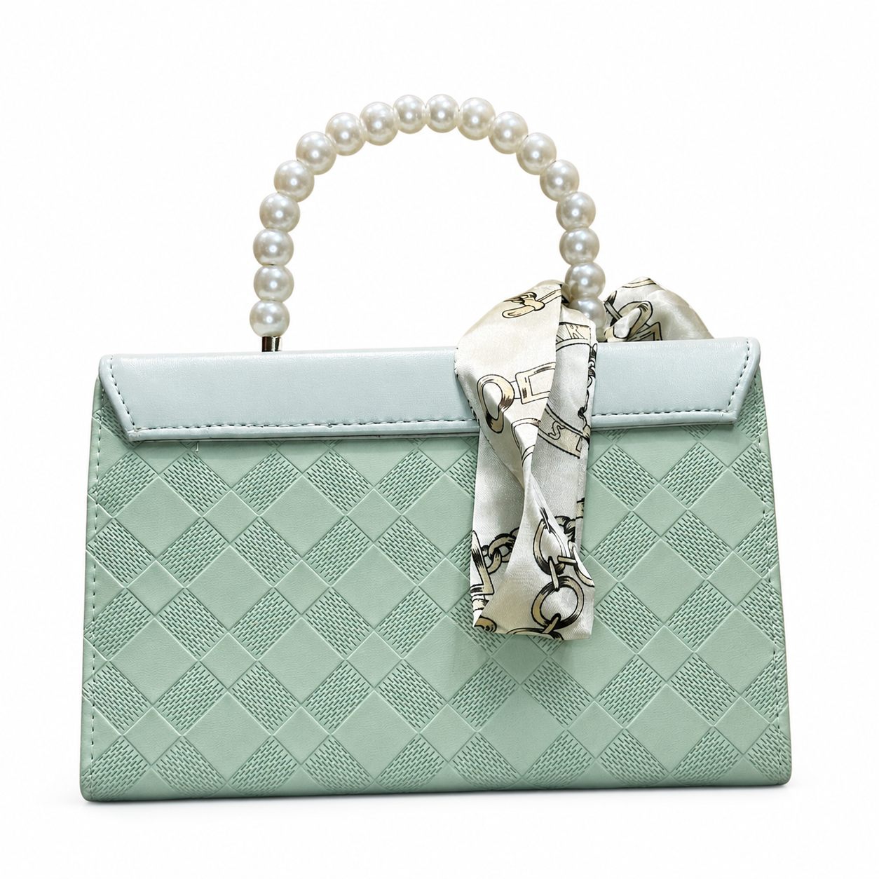 Pearl-Handle Scarf-Accent Handbag